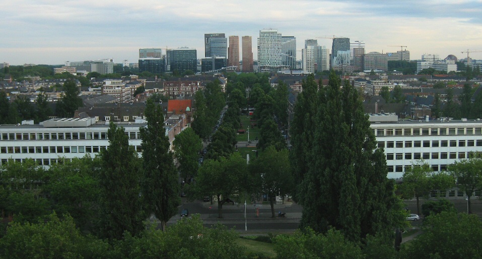 The view of the business center of Amsterdam from the executive lounge at the city Hilton.